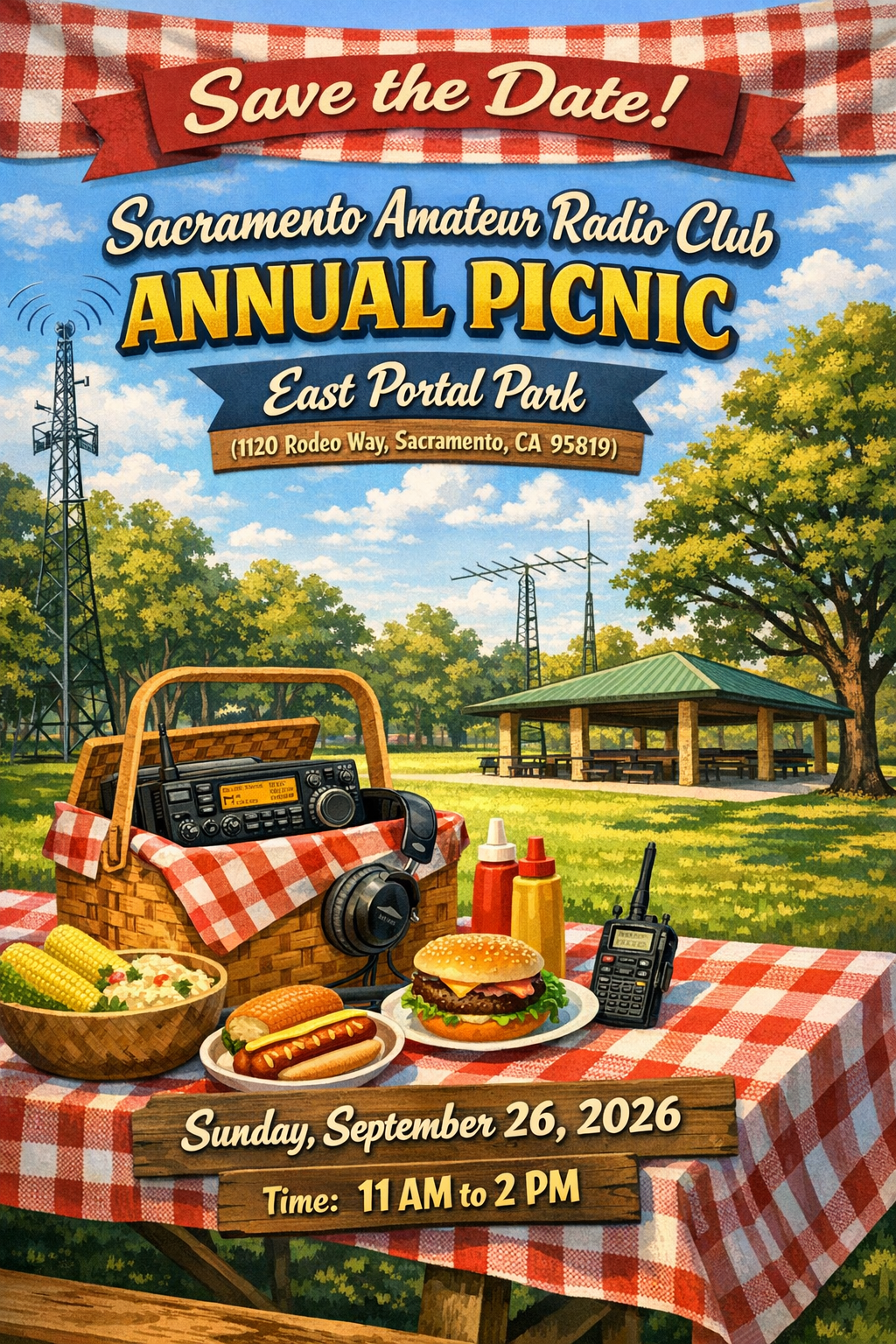 Annual Picnic, Sunday, September 26, 2026 at East Portal Park in Sacramento, 11 to 2